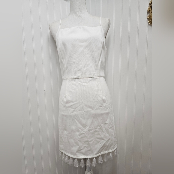 Elegant White Fringe Trim Dress Sugarlips S - Picture 1 of 4